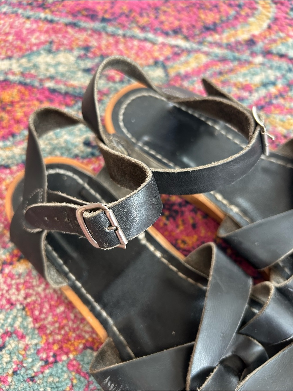 Salt Water | Women’s Black Leather Original Classic Strappy Sandals Size 8 - Picture 6 of 16